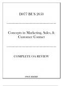 (WGU D077) BUS 2050 Concepts in Marketing, Sales, & Customer Contact - Complete OA Review 20242025