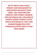 NR 577 (NR577) FINAL EXAM | PRIMARY CARE MANAGEMENT OF ADOLESCENTS AND ADULTS FINAL EXAM | 100+ QUESTIONS AND COMPLETE 100% CORRECT ANSWERS WITH RATIONALES WELL EXPLAINED BY EXPERTS ALREADY PASSED!!! LATEST UPDATE 2024 GRADED A+ WITH 100% GUARANTEED SUCCE