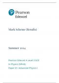 Mark Scheme (Results) Summer 2024 Pearson Edexcel A Level 3 GCE In Physics (9PH0) Paper 01: Advanced Physics I