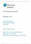 Mark Scheme (Results) Summer 2024 Pearson Edexcel in GCE History (9HI0/2B) Advanced Paper 2: Depth study Option 2B.1: Luther and the German Reformation, c1515-1555 Option 2B.2: The Dutch Revolt, c1563-1609