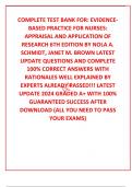 COMPLETE TEST BANK FOR: EVIDENCE-BASED PRACTICE FOR NURSES: APPRAISAL AND APPLICATION OF RESEARCH 6TH EDITION BY NOLA A. SCHMIDT, JANET M. BROWN LATEST UPDATE QUESTIONS AND COMPLETE 100% CORRECT ANSWERS WITH RATIONALES WELL EXPLAINED BY EXPERTS ALREADY PA