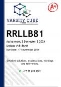 RRLLB81 Assignment 2 (DETAILED ANSWERS) Semester 2 2024 - DISTINCTION GUARANTEED