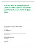 NUR 242 MED|SURG EXAM 1 WITH  100% CORRECT ANSWERS AND LATEST  QUESTIONS ALREADY RATED A+ (2024- 2025)