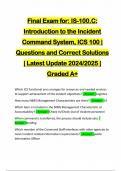 Final Exam for: IS-100.C: Introduction to the Incident Command System, ICS 100 | Questions and Correct Solutions | Latest Update 2024/2025 | Graded A+