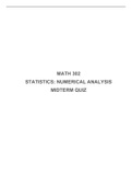 MATH 302 STATISTICS: NUMERICAL ANALYSIS MIDTERM QUIZ WITH SOLUTION|AMERICAN PUBLIC UNIVERSITY