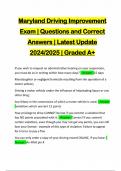 Maryland Driving Improvement Exam | Questions and Correct Answers | Latest Update 2024/2025 | Graded A+