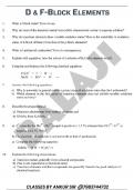 Chemistry – Class 12 – Question Bank – F & D Block Elements