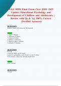 WGU D094 Objective Assessments/ WGU D094 Pre-Assessments / WGU D094 Final Exams  (New 2024/ 2025 Updates BUNDLED TOGETHER WITH COMPLETE SOLUTIONS) Educational Psychology and Development of Children and Adolescents  | Questions and Verified Answers| 100% C