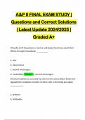 A&P II FINAL EXAM STUDY | Questions and Correct Solutions | Latest Update 2024/2025 | Graded A+