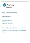 Mark Scheme (Results) Summer 2024 Pearson Edexcel in GCE History (9HI0/1E) Advanced Paper 1: Breadth study with interpretations Option 1E: Communist states in the twentieth century