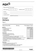 A LEVEL AND AS LEVEL AQA PHYSICS ALL QUESTION PAPERS (1,2,3 AND 1,2) WITH MARK SCHEMES (1,2,3 AND 1,2)2024