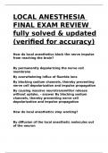 LOCAL ANESTHESIA FINAL EXAM REVIEW fully solved & updated (verified for accuracy)