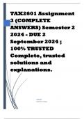 TAX2601 Assignment 3 (COMPLETE ANSWERS) Semester 2 2024 - DUE 2 September 2024 ; 100% TRUSTED Complete, trusted solutions and explanations. 