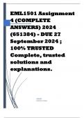 EML1501 Assignment 4 (COMPLETE ANSWERS) 2024 (651384) - DUE 27 September 2024 ; 100% TRUSTED Complete, trusted solutions and explanations. 