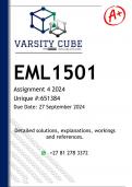 EML1501 Assignment 4 (DETAILED ANSWERS) 2024 - DISTINCTION GUARANTEED