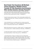 Real Estate Test Questions Mi Multiple Choice Questions, Multiple Choice, Transfer Of Title Questions And Answers With Verified Solution Already Passed!!!