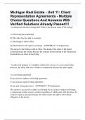 Michigan Real Estate - Unit 11: Client Representation Agreements - Multiple Choice Questions And Answers With Verified Solutions Already Passed!!!