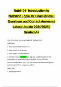 Nutri101- Introduction to Nutrition Topic 16 Final Review | Questions and Correct Answers | Latest Update 2024/2025 | Graded A+