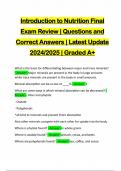 Introduction to Nutrition Final Exam Review | Questions and Correct Answers | Latest Update 2024/2025 | Graded A+