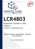 LCR4803 Assignment 2 (DETAILED ANSWERS) Semester 2 2024 - DISTINCTION GUARANTEED 