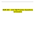 NUR 265 - Unit 7&8 Practice Questions & Answers