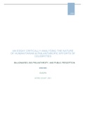 An essay critically analyzing the nature of humanitarianism & philanthropic efforts of celebrities. Billionaires, Big Philanthropy,   & public perception