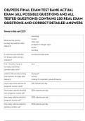 OB/PEDS FINAL EXAM TEST BANK ACTUAL EXAM (ALL POSSIBLE QUESTIONS AND ALL TESTED QUESTIONS) CONTAINS 250 REAL EXAM QUESTIONS AND CORRECT DETAILED ANSWERS