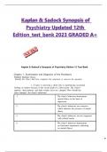 Kaplan & Sadock Synopsis of Psychiatry Updated 12th Edition test bank 2023/2024GRADED A+