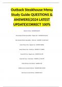 Outback Steakhouse Menu Study Guide QUESTIONS & ANSWERS(2024 LATEST UPDATE)CORRECT 100%