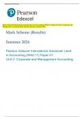 Pearson Edexcel International Advanced Level In Accounting (WAC11) Paper 01 Unit 2: Corporate and  Management Accounting Mark Scheme (Results) Summer 2024