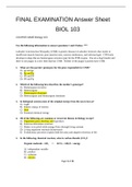 BIOL103 Final Exam Answer Sheet- University of Maryland University College