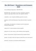 Bio 204 Exam 1 Questions and Answers 2024