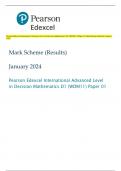 Pearson Edexcel International Advanced Level in Decision Mathematics D1 (WDM11) Paper 01 Mark Scheme (Results) January  2024