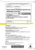 Pearson Edexcel International Advanced Level Physics International Advanced Level UNIT 5: Thermodynamics, Radiation, Oscillations and  Cosmology QP JUNE 2024