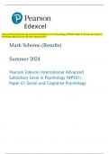 Pearson Edexcel International Advanced Subsidiary Level in Psychology (WPS01) Paper 01 Social and Cognitive  Psychology Mark Scheme (Results) Summer 2024