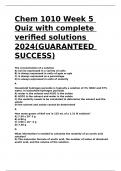 Chem 1010 Week 5 Quiz with complete verified solutions 2024(GUARANTEED SUCCESS).