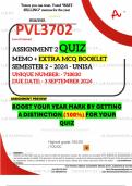 PVL3702 ASSIGNMENT 2 QUIZ MEMO - SEMESTER 2 - 2024 - UNISA - DUE : 3 SEPTEMBER 2024 - UNIQUE NUMBER:- 718830 (DISTINCTION GUARANTEED)