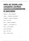 HESI A2 EXAM with complete verified solutions(GUARANTEED SUCCESS)