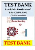 Test Bank - Rosdahl's Textbook of Basic Nursing 12th Edition by Caroline Rosdahl ; Complete Solution A Graded