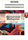 TEST BANK For Understanding Abnormal Behavior, 12th Edition by Sue, ISBN: 9780357365212, All 17 Chapters Covered, Verified Latest Edition