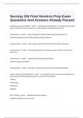  Nursing 155 Final Hondros Prep Exam Questions And Answers Already Passed.