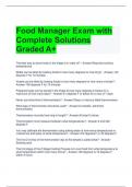 Food Manager Exam with Complete Solutions Graded A+