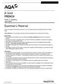 AQA A-level FRENCH Paper 3 Speaking 7652/3T/3V June 2024 QP