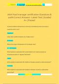 AAA Food Manager Certification Course Questions & 100% Correct Answers- Latest Test | Graded A+ | Passed