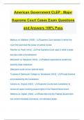 American Government CLEP : Major Supreme Court Cases Exam Questions and Answers 100% Pass