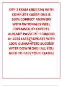 OTP 2 EXAM (2023/24) WITH COMPLETE QUESTIONS &  100% CORRECT ANSWERS  WITH RATIONALES WELL EXPLAINED BY EXPERTS ALREADY PASSED!!!!! GRADED A+ 2024 LATEST UPDATE WITH 100% GUARANTEED SUCCESS AFTER DOWNLOAD (ALL YOU NEED TO PASS YOUR EXAMS)