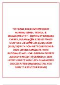  TEST BANK FOR CONTEMPORARY NURSING ISSUES, TRENDS, & MANAGEMENT 9TH EDITION BY BARBARA CHERRY, SUSAN JACOB 9780323776875 CHAPTER 1-28 COMPLETE GUIDE EXAM (2023/24) WITH COMPLETE QUESTIONS &  100% CORRECT ANSWERS  WITH RATIONALES WELL EXPLAINED BY EXPERTS