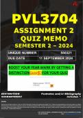 PVL3704 ASSIGNMENT 2 QUIZ MEMO - SEMESTER 2 - 2024 - UNISA - (UNIQUE NUMBER: - 550321) (DISTINCTION GUARANTEED) – DUE DATE : 11 SEPTEMBER 2024. 