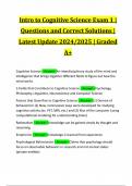 Intro to Cognitive Science Exam 1 | Questions and Correct Solutions | Latest Update 2024/2025 | Graded A+