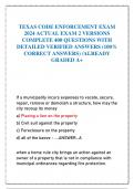 TEXAS CODE ENFORCEMENT EXAM 2024 ACTUAL EXAM 2 VERSIONS COMPLETE 400 QUESTIONS WITH DETAILED VERIFIED ANSWERS (100% CORRECT ANSWERS) /ALREADY GRADED A+